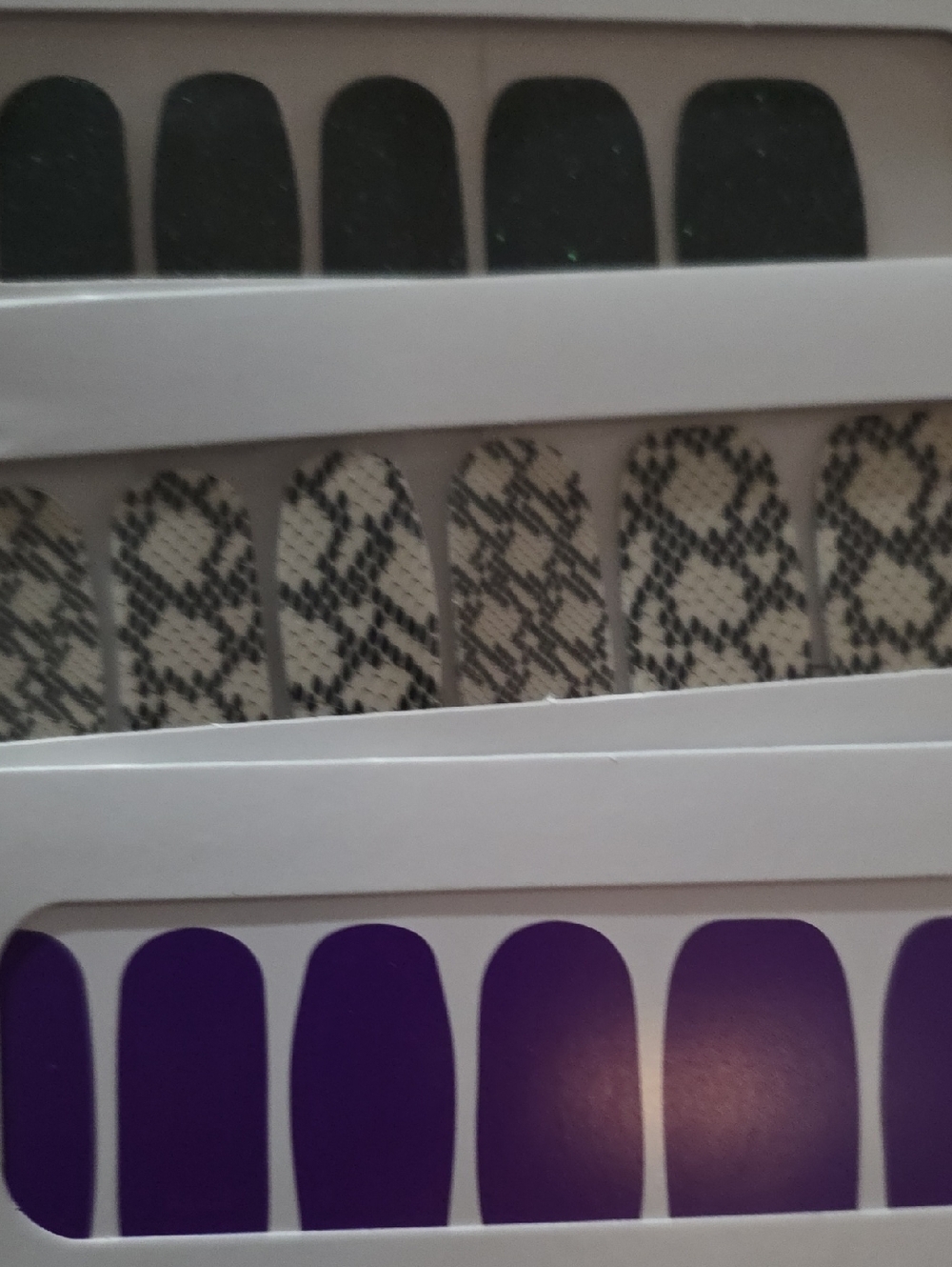 Color Street Nail Strips in Black, Cream Snake Print & Purple